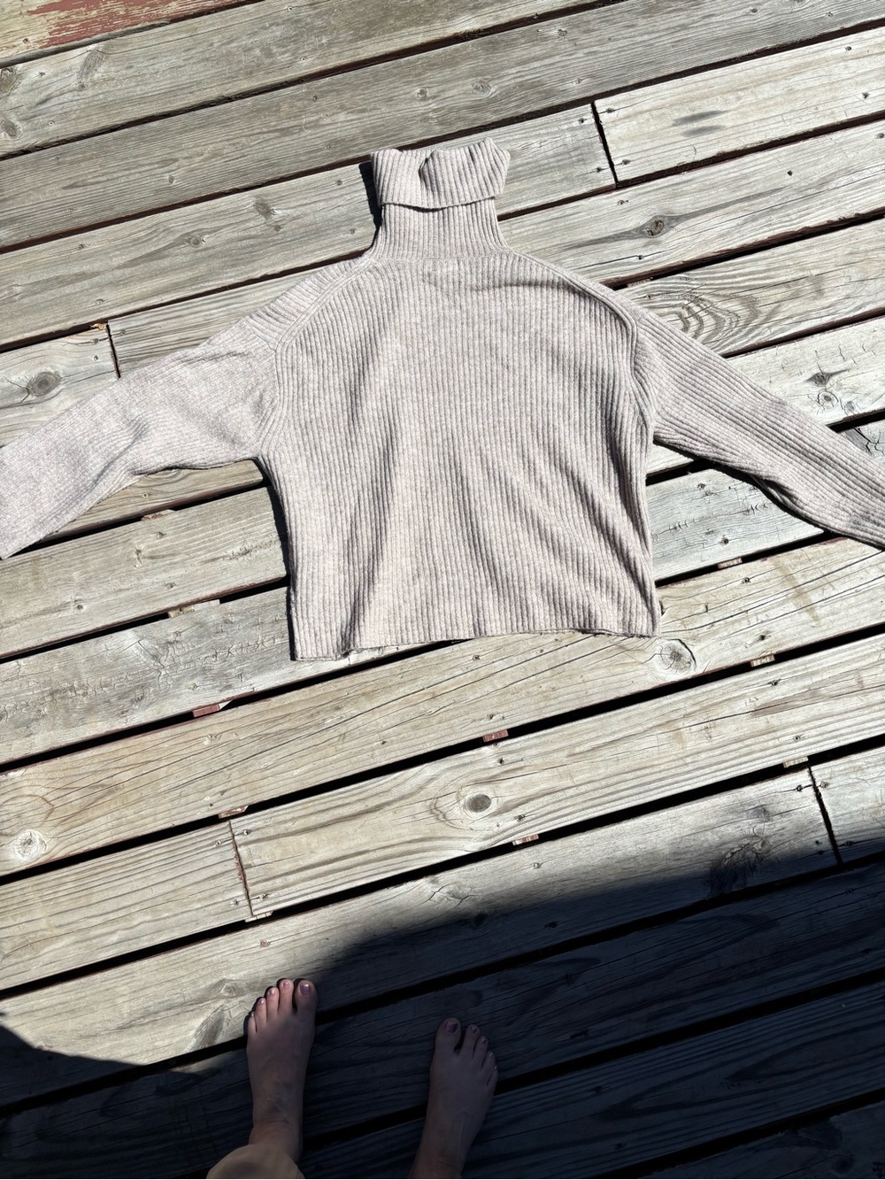 H&M Ribbed Turtleneck Sweater - Light Taupe